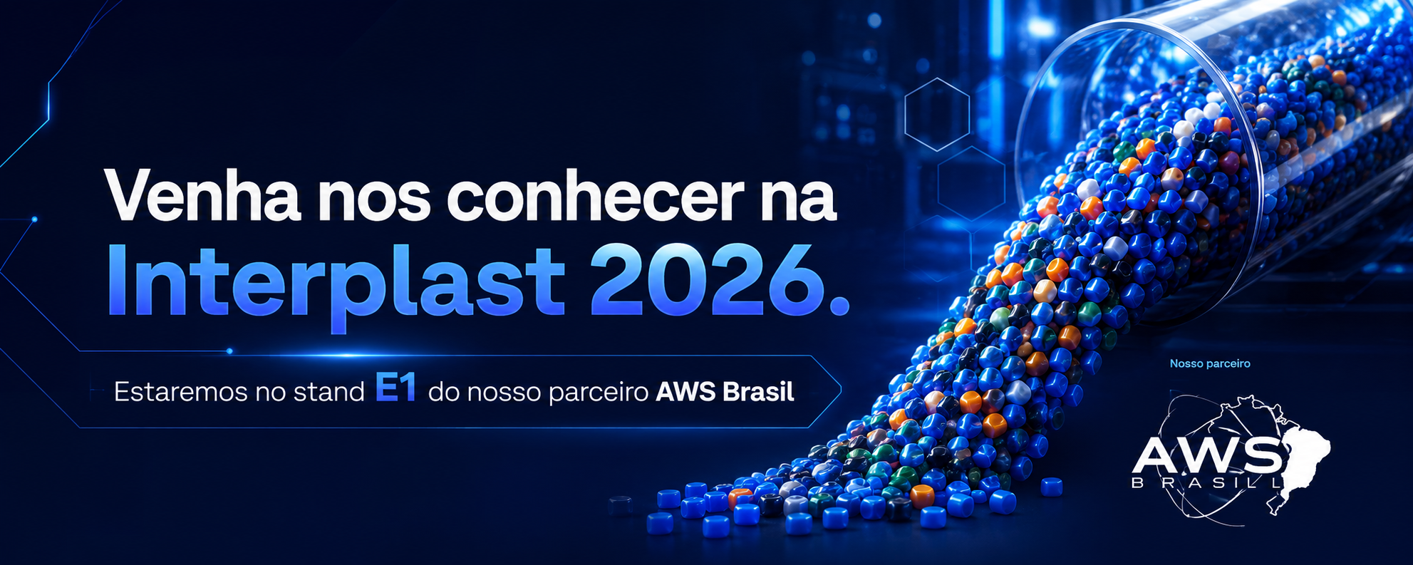 Venha nos conhecer na Interplast 2026. Estaremos no stand E1 do nosso parceiro AWS Brasil.